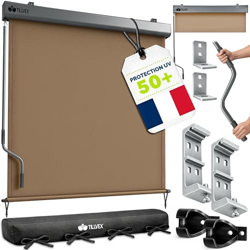 tillvex® Toldo Vertical de 200 x 250 cm para Exterior e Interior con Cubierta | Resistente al Agua con manivela para balcón, terraza y jardín | Estor para balcón, protección Solar de Aluminio
