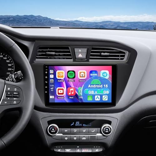 4+64G Android 15 Autoradio Stereo per Hyundai i20 2015-2018 con Carplay Android Auto, 9 pollici Touch Screen Radio Lettore Multimediale con navigazione GPS FM RDS SWC Mirror Link Bluetooth Wifi