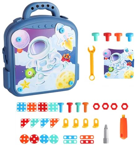 Mosaic Drill Kit – Assembly Board Game, Battery Powered Tool with Peg Blocks, 28x24x8cm Engineering Play System, Cognitive Skill Growth Activity |STEM Activities Toy For Preschool Kid Classroom Home