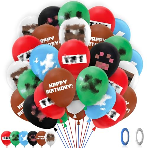 Pixel Luftballons Geburtstag Deko Junge Mädchen- 38Pcs Miner Geburtstagsdeko Latex Balloons Girlande für Spiel Theme Kindergeburtstag Happy Birthday Ballon Party Supplies Deko