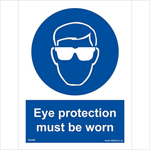 MA068 Eye Protection Must Be Worn Sign Machinery Goggles Glasses Workplace 100mm x 150mm Sticker/Sav - White Background
