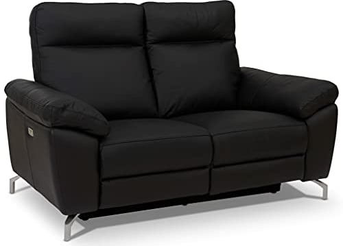 Ibbe Design Schwarz Leder 2er Sitzer Relaxsofa Couch mit Elektrisch Verstellbar Relaxfunktion Heimkino Sofa Doha mit Fussteil, Federkern, 162x96x101 cm