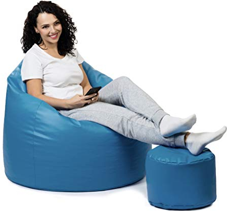 sunnypillow Premium XL Sitzsack mit Hocker Outdoor & Indoor mit 160L Styropor Füllung Sessel für Kinder & Erwachsene Sitzkissen Sofa Beanbag viele Farben zur Auswahl Blau