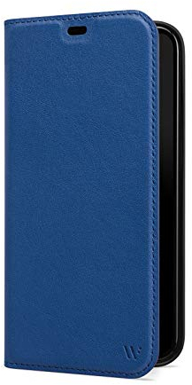 WIIUKA Hülle für iPhone 12 Pro Max Lederhülle, Deutsches Premium Leder, mit Kartenfach, extra Dünn, Handyhülle mit Standfunktion, Tasche Blau