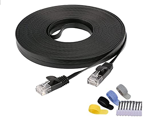 SUXNOS Cable de red Ethernet Cat 6, Alargador 30 m, color negro, hasta Gigabit 1000 Base-T LAN, ancho de banda más alto, cable de conexión plano, corto con conexión RJ45 sin interferencias