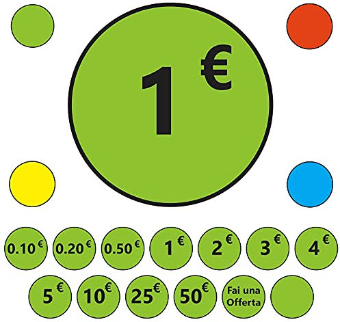 1120 Etichette adesive prezzi Euro colorate, ideali per mercati garage, mercatini, negozi, sconti/etichette adesive per prezzi/cartelli segnaprezzo/cartello saldi negozio/adesivi saldi