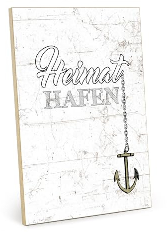 TypeStoff Holzschild mit Spruch – Heimathafen – im Vintage-Look mit Zitat als Geschenk und Dekoration zum Thema Familie - HS-01124