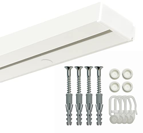 GARDINEUM - 1-läufige Vorhangschiene, Gardinenschiene aus Kunststoff, vorgebohrt, Komplettset mit Zubehör, bis 2 m erhältlich (4,00 m (2 x 2,00 m + Verbinder))