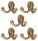 Hammer and Tongs 5X Brass 70mm x 50mm Double Coat Hook - Cast Iron Vintage Antique Wall Mounted Hanger