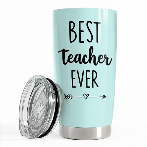 SANDJEST Vaso para profesor – Taza de café de viaje Best Teacher Ever, regalo de agradecimiento para profesores, vasos de acero inoxidable de 20 onzas, regalos impresionantes para cumpleaños, Navidad,
