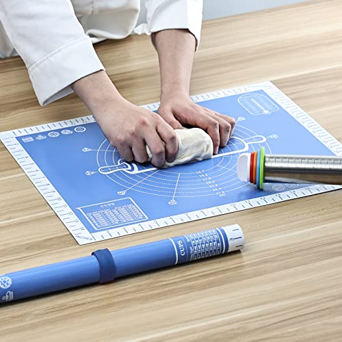 Silikon Backmatte Extra groß 60 x 40cm, Größe Antihafte Silikonmatte mit Messung, Teigmatte, Backenunterlage für Ofen, Ausrollmatte für Teig Fondant Gebäck von KITCHENRAKU KR (Immergrün blau)