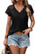 GORGLITTER Damen Spitzenkontrast T-Shirt Sommer Oberteil Spitzenärmel Tops Sommershirt Casualtee Kurzarmshirt Tunika Schwarz M