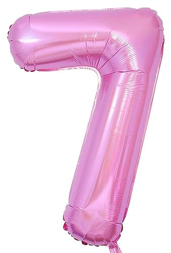 Vthoviwa 40 Zoll/18 Farbens Luftballon Zahlen 7 Rosa, Luftballon 7. Geburtstag Foil Ballon, 0123456789,10-19,20-25,30,40,50,60,70,80,90, Folienballon 7 Party Dekoration Helium Unterstützen