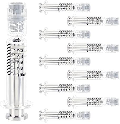 OLYCRAFT 10 Stück 1ML Borosilikatglas Spritze Hitzebeständige Luer Lock Spritze ohne Nadel Wiederverwendbare Glasspritzen für die Industrie oder Labor Flüssigkeiten Kleber Öl