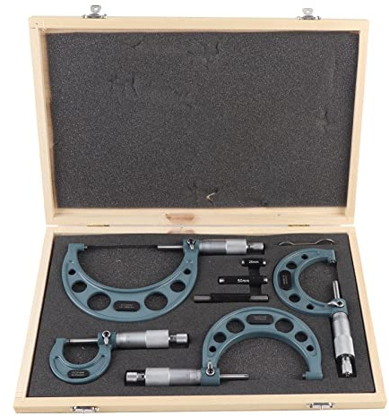 Micromètre Extérieur Ensemble de Micromètres Carbure cémenté Fonte 4 Pièces 0‑100 Mm Métriques Extérieurs Micromètres Jauge D'épaisseur Étriers de Mesure avec étui