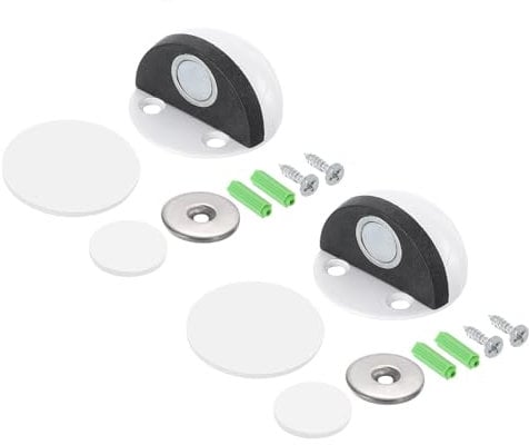 sourcing map Magnetic Door Stopper Catch, 2pcs Stainless Steel Floor Mount Door Stops Magnets Door Holder with Self Adhesive and Screws, White