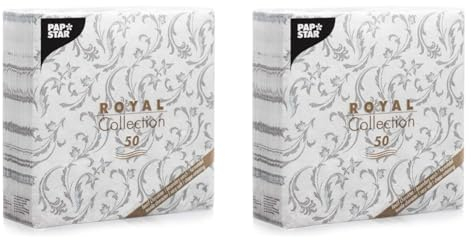Papstar, 50 Servietten ROYAL Collection 1/4-Falz 40 cm x 40 cm grau Damascato, #85005 (Packung mit 2)