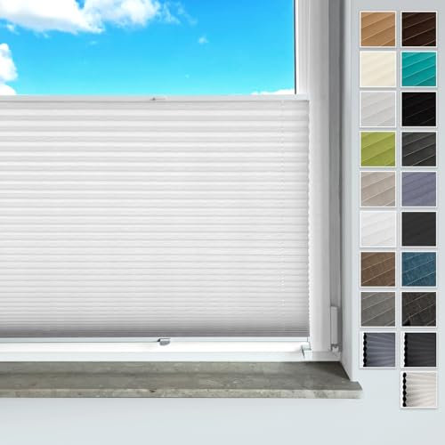 Rollmayer Plissee ohne Bohren, mit Klemmträger Plisseerollo Faltrollo Sichtschutz und Sonnenschutz für Fenster und Tür Premiumqualität Falte für Zuhause, 3 Kollektionen(Binco Weiß,B140cm x H120cm)