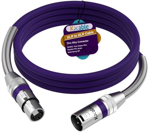 Kxable XLR to XLR Cable 1 Feet, Premium XLR Microphone Cable, Heavy Duty 22AWG OFC XLR Male to Female Cord, 3-Pin Shielded Mic Speaker Cable, Zinc Alloy Connectors, Metal Spring SR, Purple