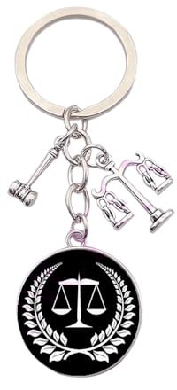 Porte-Clés Original, Balance de la Justice, Feuille de Laurier, Pour Rester dans le Droit Chemin, Cadeau pour Avocat, Policier, Juge, Etudiant en Droit (Style 1 sans Prénom)