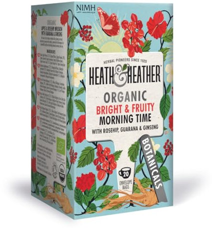 Heath & Heather - Organic Morning Time Tea with Hibiscus, Spearmint & Guarana • Uplifting Botanical Blend for Daily Energy • Vegan • 20 Tea Bags
