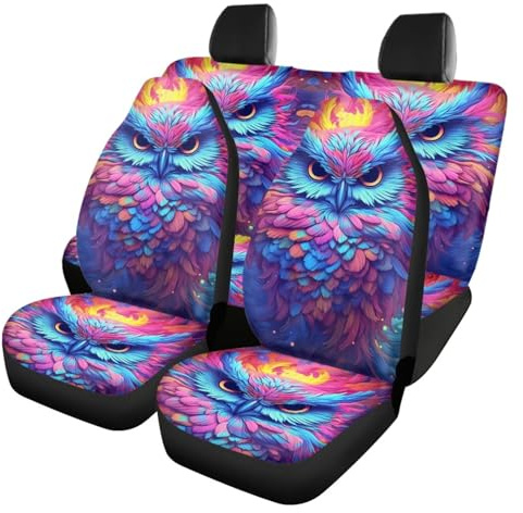 Allcute Autositzbezüge mit Eule, komplettes Set für SUV, LKW, Van, Limousine, elastischer Vordersitzbezug, Autositzbezug, universelle Passform, Autozubehör, Rosa