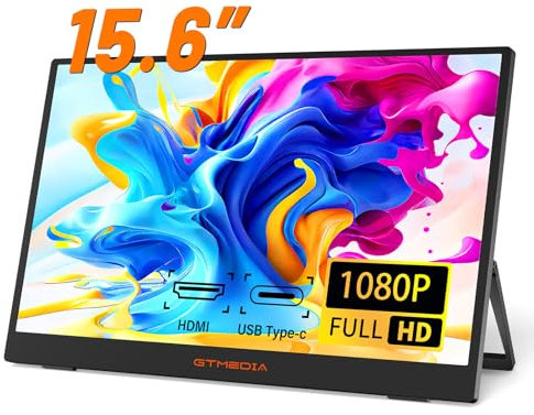 15.6 inch Portable Monitor with Kickstand,1080P FHD HDR IPS Gameing Monitor for Laptop,Ultra Slim HDMI USB-C External Second Screen for PC,Mac,Xbox,PS4/5,Switch,SLR Camera,Ipad ,With Smart Cover