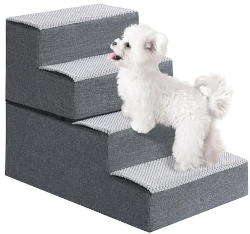 WGYTECH Haustiertreppe für Kleine Hundetreppe für Sofa und Bett aus Hochdichtem Schwamm Treppe mit Abnehmbare Waschbare Bezug Rutschfestem Boden,4 einsetzbare Stützplatten(4-Stufen)