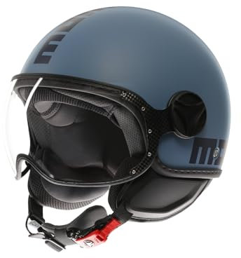 MOMODESIGN - FGTR CLASSIC E2206, Jet-Helm, offener Helm für Motorräder und Motorroller, für Männer und Frauen, Matt Dusty Blue/Blue, XS