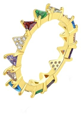 Vergoldeter Ring Damen, Damenmode-Ring mit Buntem dreieckigem Zirkonia 3,7 mm, Gold, Größe 54 (17.2)