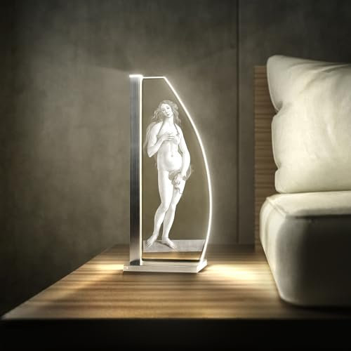 Luverre Tischlampe | LED-Leuchte | Glas-Leuchte mit Gravur für Nachttisch, Kommode, Wohnzimmer | Kunst, Malerei (VENUS by Botticelli, Segel | silber)