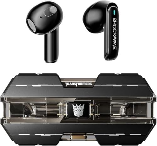 Transformers TF-T01 True Wireless Earbuds Wireless Bluetooth 5.4 Ear Buds Deep Bass Sound Earbud with Smart Noise Cancelling Mic IPX5 Waterproof in Ear Earphones for Android iOS Black Shockwave