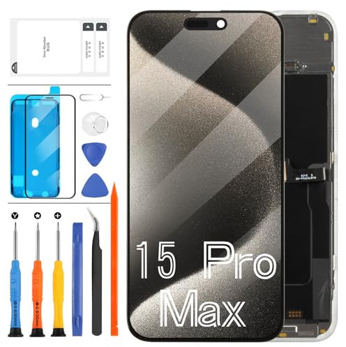 Pantalla LCD OLED para iPhone 15 Pro Max de 6.7 pulgadas para iPhone 15 Pro Max A2849, A3105, A3106, A3108, pantalla LCD táctil 3D, kit de reparación de montaje digitalizador (negro)
