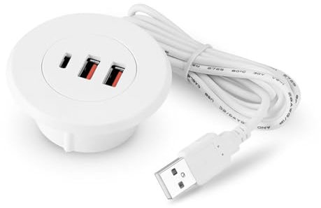 Hxyxbnhno USB Desk Grommet Hole Charging Splitter with Two USB Ports, White