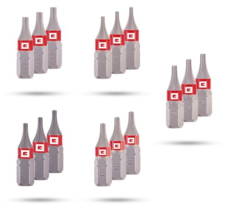 Original Einhell Standard-Bits, 25 mm, T6/T7/T8/T9/T10 (Chrom Vanadium, präzises Schrauben, gute Kontrolle, roter Farbring, C 6.3 Schaft)