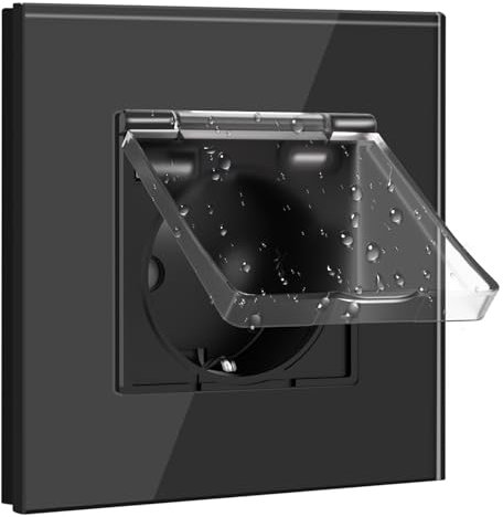 BSEED Enchufe USB, Enchufe Pared Schuko con Tapa Impermeable, Enchufe USB C 1 Gang, Enchufe Hembra 16Amp Negro, Enchufes de Extensión