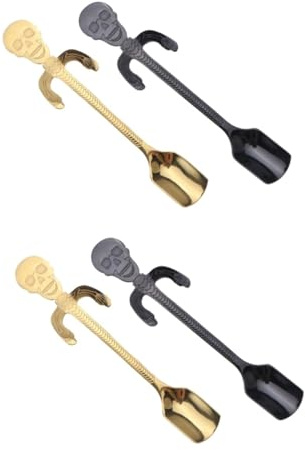 BIUDECO 4stücke Edelstahl Hänge-löffel Im Kreativen Schädel-design Kaffeelöffel Für Milchtee Und Desserts Stilvolles Küchenzubehör Für Kaffeeliebhaber