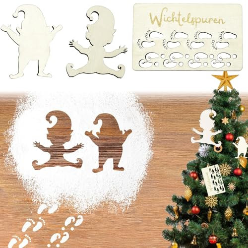 Mino Plus Wichtelschablone Fußabdrücke,Wichtel Fußabdrücke Schneeflocke Schablone,Wichtel Schablone Fenster,Wichtelschablone Fußabdrücke Holz Wichtel Fußabdruck Wichteltür Zubehör (A)