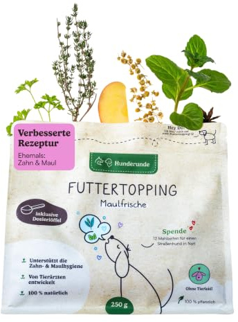 Hunderunde Futtertopping Nahrungsergänzungsmittel Hund - Gesundheitsprodukt für Zahnpflege und gegen Mundgeruch - Futtertopping Maulfrische 250g