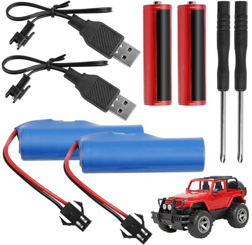 2 Pezzi Batterie Ricaricabili agli Ioni di Litio da 3.7V 800mAh, Caricatori USB Inclusi, Connettore SM-2P, per Auto RC, Carri Armati, Passeggini, Barche e Robot