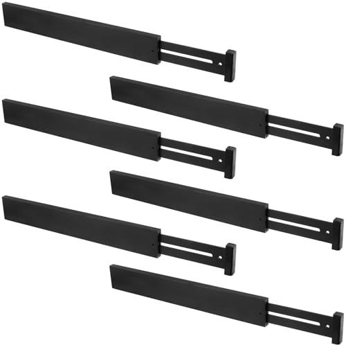 SINJEUN 6er Set Schubladentrenner Verstellbar Schwarz, 43-56 cm Schubladenteiler Holz, Bambus Schublade Organizer für Küche, Bad, Schlafzimmer