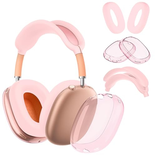 Seltureone 4 in 1 Hülle kompatibel für AirPods Max Ohrpolster, Ohrmuschel-Abdeckungs Schutz, Silikon-Kopfhörer-Schutzhülle, Zubehör für AirPod Max-Kopfhörer, Ohrpolster - Rosa
