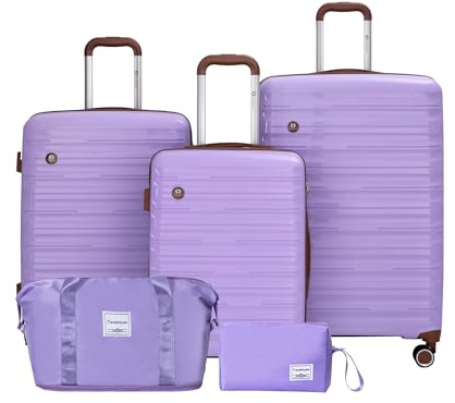 Travelhouse Ascona - Set di 5 bagagli, valigetta con ruote, policarbonato + custodia rigida ABS, borsa da viaggio e beauty case, set di bagagli a mano, viola/lilla, 77x30x53 cm, Set di valigie