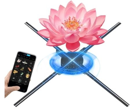 OUTFYT Ventilador 3D HD con Control por aplicación móvil, 42 cm, 4 aspas, Holograma 3D, LED, Imagen vívida,Calidad De Imagen HD