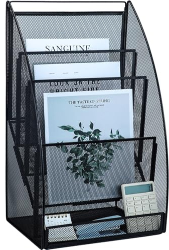 ideallife Vertical Corbeilles à Courrier A4, Organiseur De Fichiers De Bureau Porte-Revues En MéTal, Classeur sur pied peu encombrant avec 4 compartiments pour le bureau et la maison