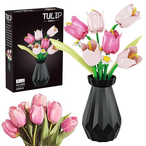 WINNER SPACE Tulpen Blumen Bauspielzeugset mit Vase Für Mädchen 8+, 223pcs | Botanical Collection, Bauklotz Spielzeug, Pflanzen Home Deko, Geschenk zu Valentinstag, Muttertag Für Freundin Freund