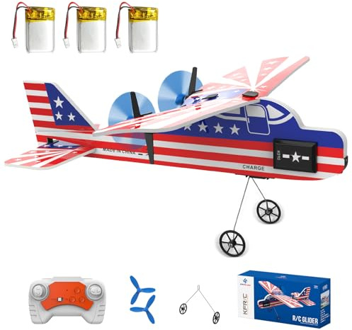 RC Airplane, 2.4GHz Remote Controlled Aircraft 2-Channel RTF with Gyro Stabilizer, LED Light Bar, 3 Spare Batteries, Flexible Material, Model Airplane Remote Controlled for Beginners, Children, Adults