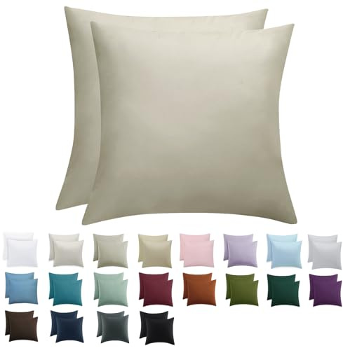 Tifschlaf Kissenbezug 80x80 2er Set - Kopfkissenbezug 80 x 80 Taupe mit Reißverschluss aus Mikrofaser Weich, 80x80cm Pillow Case
