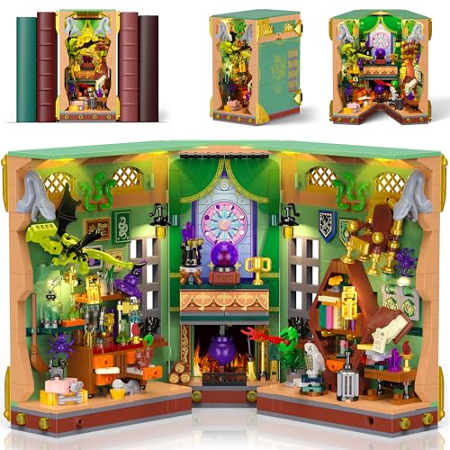 OKKIDY Magisches Zaubertrank Book Nook Haus Bauspielzeugset mit Licht, DIY Booknook Baukasten für Heimdekor, 1033 Stück Bookend Baustein Geschenk Spielzeug für Erwachsene Kinder Jungen Mädchen ab 8+