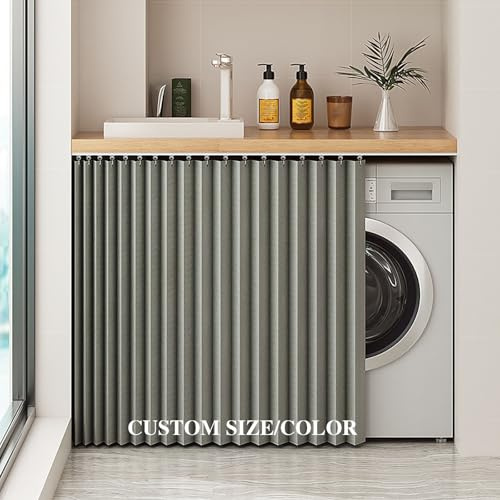 Closet Curtain with Sliding Rails, Closet Dustproof Curtain for Door Curtains - Custom-Made Faux Linen Blackout Curtain Blackout & Wind Protection for Kitchen, Bathroom, Wardrobe